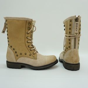 Roxy Ankle Boot Back Zipper Beige Textile NEW